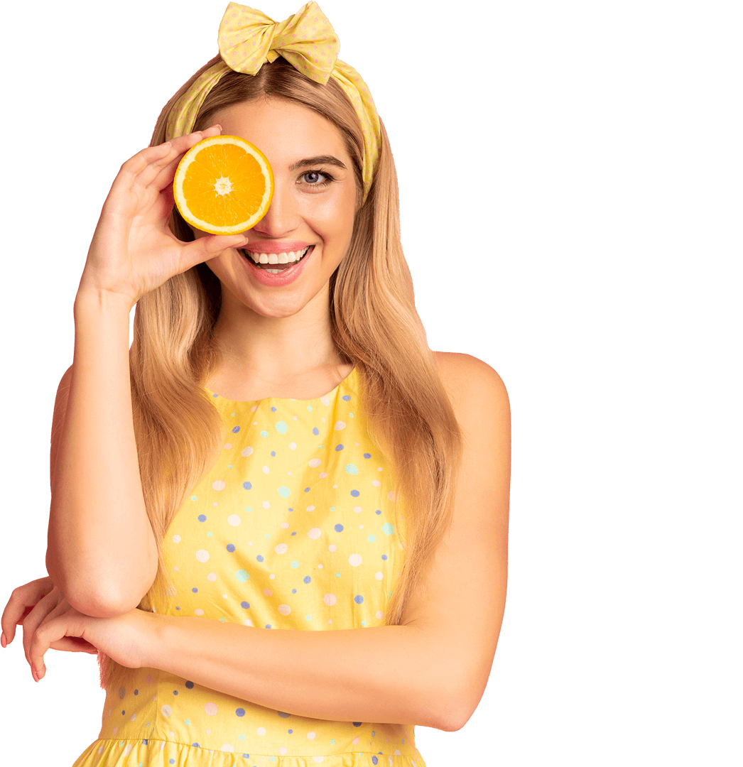 Smiling woman and orange